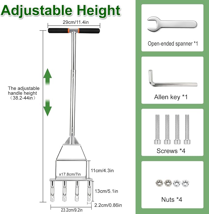 Lawn Aerator Tool,Manual Core Aerator Lawn Tool,Lawn Coring Aerator,Plug Aerator Tool with Soft Rubber Grip, Yard Plug Aerator for Lawn Care Compacted Soil (4 Corer)