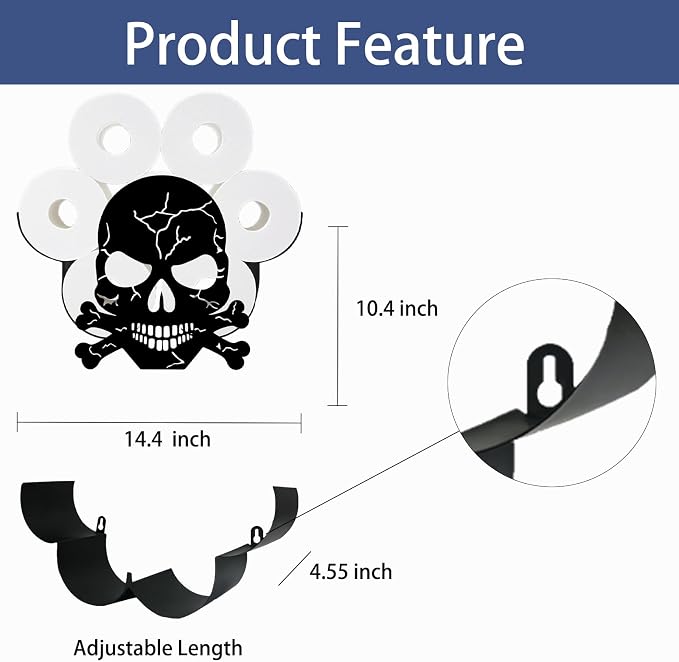 Sugar Skull Toilet Tissue Holder,Animal Paper Holders,Decorative Metal Papers Holder,Funny Toilet Animal Storage for Bathrooms,Bathroom Paper Organizer for Extra 8 Rolls Wall Mounted Art Decor