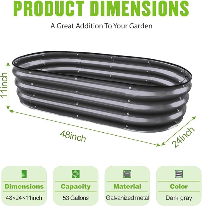 GrowHaus 2 Pack 4x2x1ft Galvanized Raised Garden Bed for Outside, Planter Boxes Outdoor Metal Garden Beds for Planting Vegetables Flowers Herbs Dark Gray