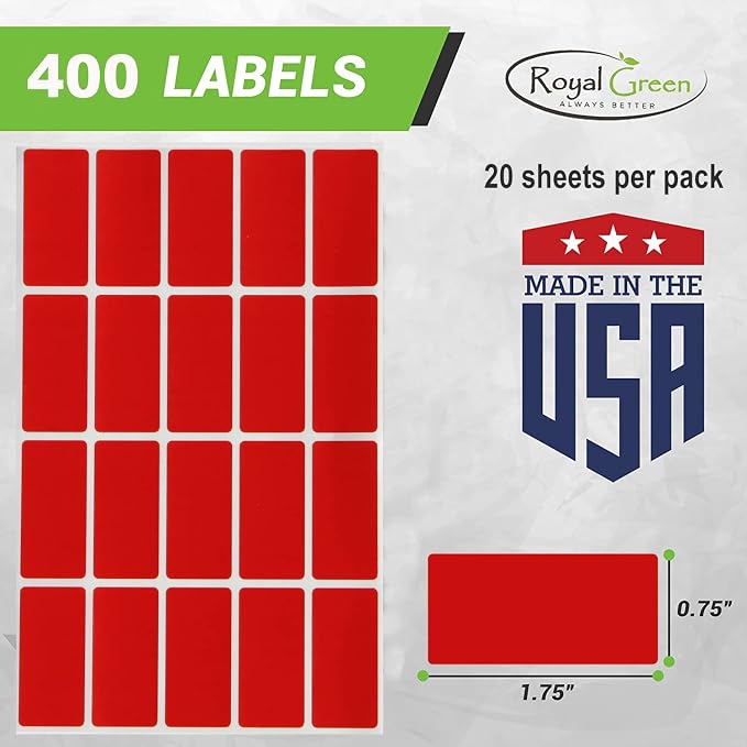 Royal Green Color Code Stickers Rectangle 4cm x 1.9cm Rectangular Neon Labels in Fluorescent Yellow/Pink/Orange/Green/Red (40mm x 19mm) - 400 Pack