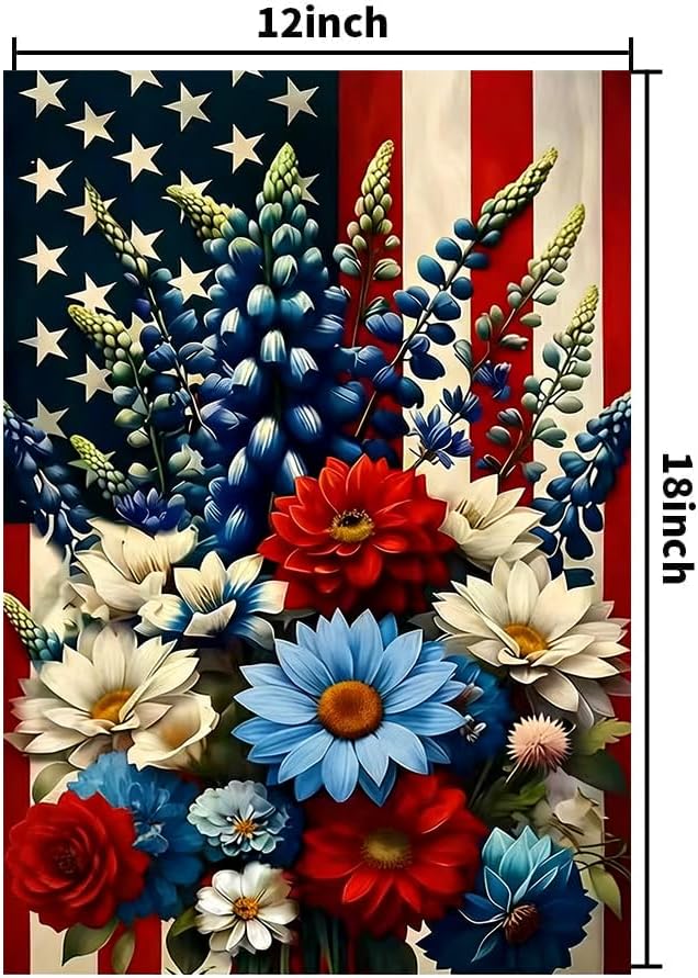 4th of July Patriotic Garden Flags 12x18 Double Sided, Small Burlap Summer Memorial Day Independence Day Floral Garden Flag Fourth of July Decorations Outdoor Yard Flags for Outside Lawn Porch Decor