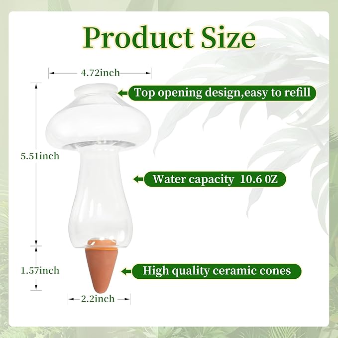 3 Pcs Plant Watering Globes Mushroom Shaped Self Watering Tool for Indoor & Outdoor Plants Automatic Watering Planter Insert 10.6 oz Bulbs with Slow Release Control Water Dripper for Plants