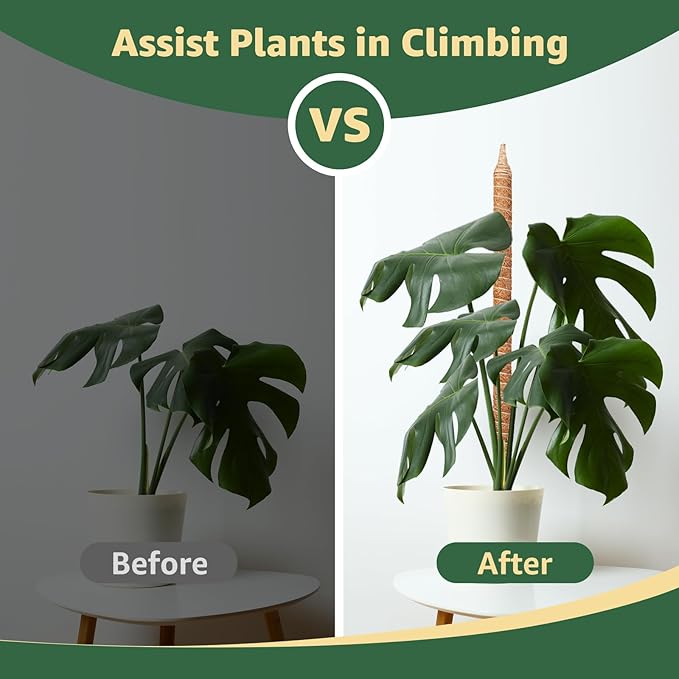 2-Pack 28in Bendable & Sturdy Moss Pole for Climbing Plants, Coco Coir Plant Support Stakes for Monstera, Pothos Vines, Philodendron, Fishbone Cactus & Indoor Tropical Houseplants