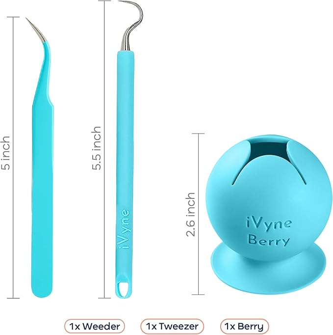 iVyne Berry and Silicone Weeding Tools - Suction Vinyl Weeder, Craft Tweezer, Scrap Collector Holder, Storage for Cricut, Silhouette Accessories - Blue