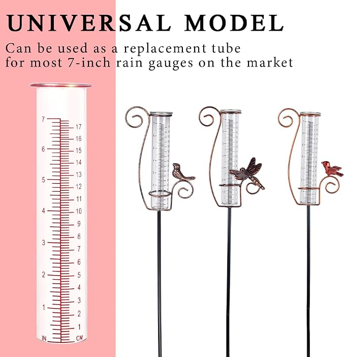 7'' Capacity Rain Gauge Replacement Tube Glass, 2 Pcs Replacement Rain Gauge Tube for Garden Yard Outdoor(Red)