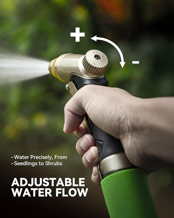 RAINPOINT Garden Hose Nozzle, 100% Heavy Duty Metal Hose Sprayer, High Pressure Water Hose Nozzle with Adjustable Spray Patterns and Flow Control for Watering Plants, Car Washing, Pet Washing, Gold