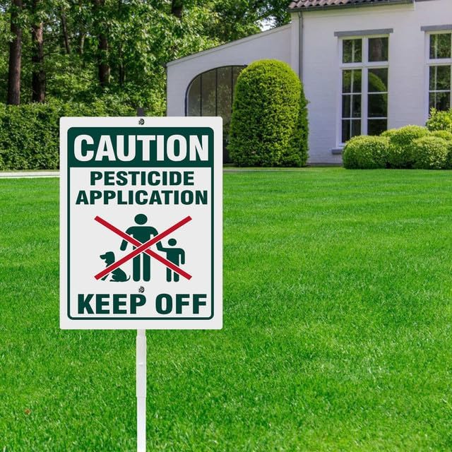 Caution Pesticide Application Keep Off Yard Sign With Stake Keep Off Grass Chemical Reflective Aluminum Yard Signs Rust Free For Lawn Garden Outdoor Signs (8x12) IN