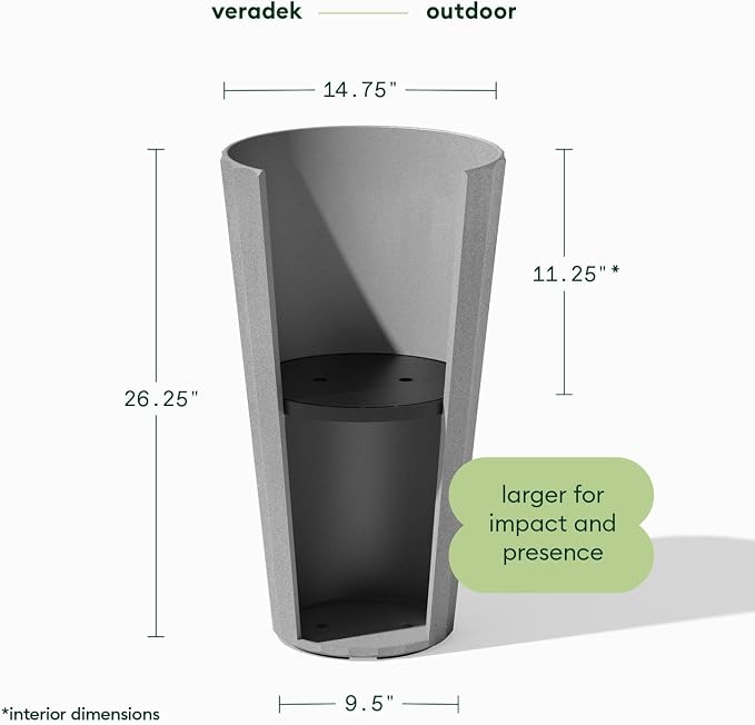 Veradek Column Series 26" Tall Outdoor Planter for Porch & Patio | Durable Plastic-Stone Material w/Shelf | Modern Décor for Plants & Flowers