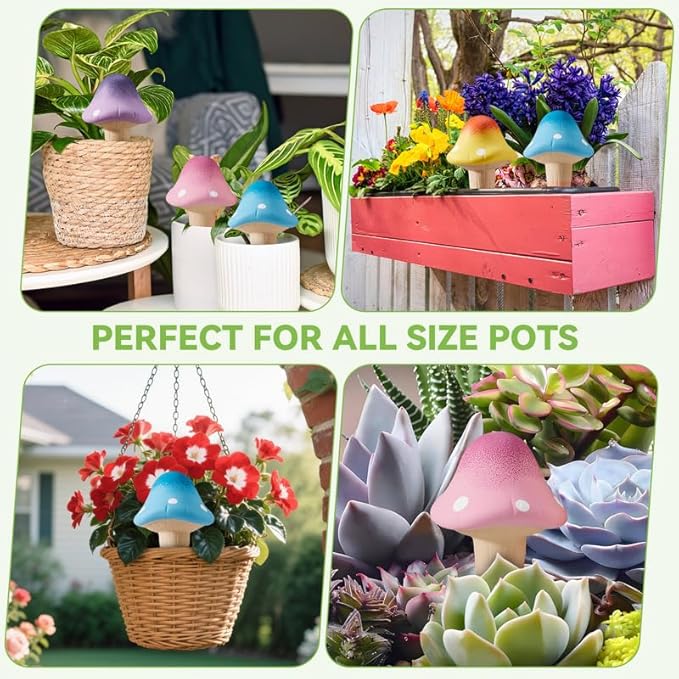 Yeswhat Self Watering Plant Spikes 4 Pack, Terracotta Mushroom Automatic Plant Waterer for Indoor Outdoor Plants, Slow Release Watering Stakes, Vacation Watering Devices for Potted Plants Garden Decor