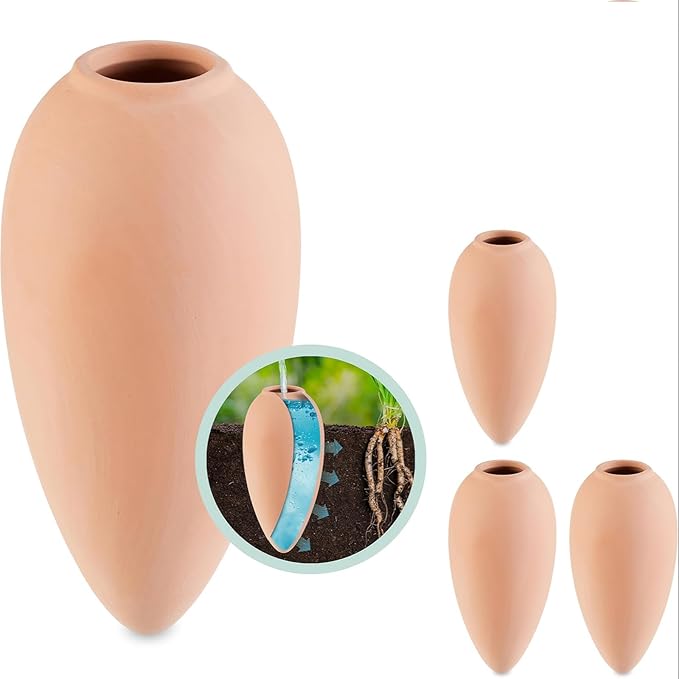 4 Pack Terracotta Watering Spikes, Plant Watering Devices Wine Bottle Automatic Plant Self Watering Spikes for Vacations, Clay Self-Watering Stakes for Indoor Outdoor Plants