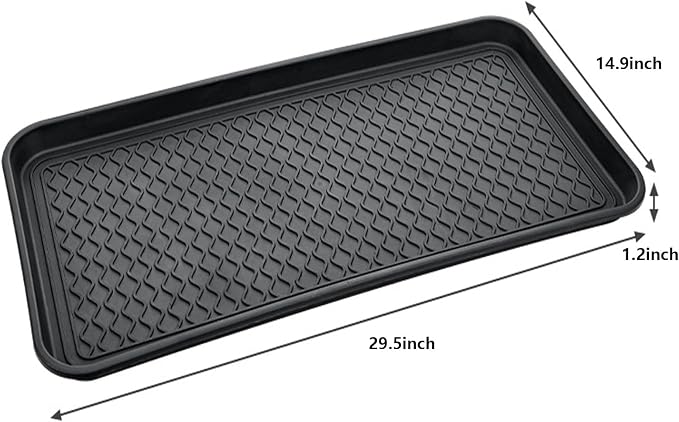 Hard Plastic Boot Tray for Entryway,Boot Mat,Shoe Tray,Shoe Mat for Indoor and Outdoor Use (Black Grid (Hard Plastic) 2Pcs, 29.5X14.9 inch)