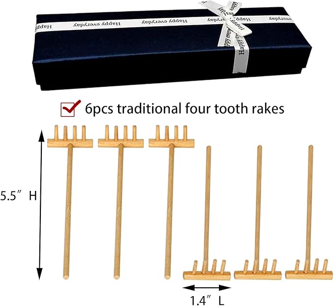 Zen Garden Mini Bamboon Rake - 6PCS Tabletop Rock Sand Garden Tools Accessories Small Sandbox Kits Japanese Zen Gift for Birthday