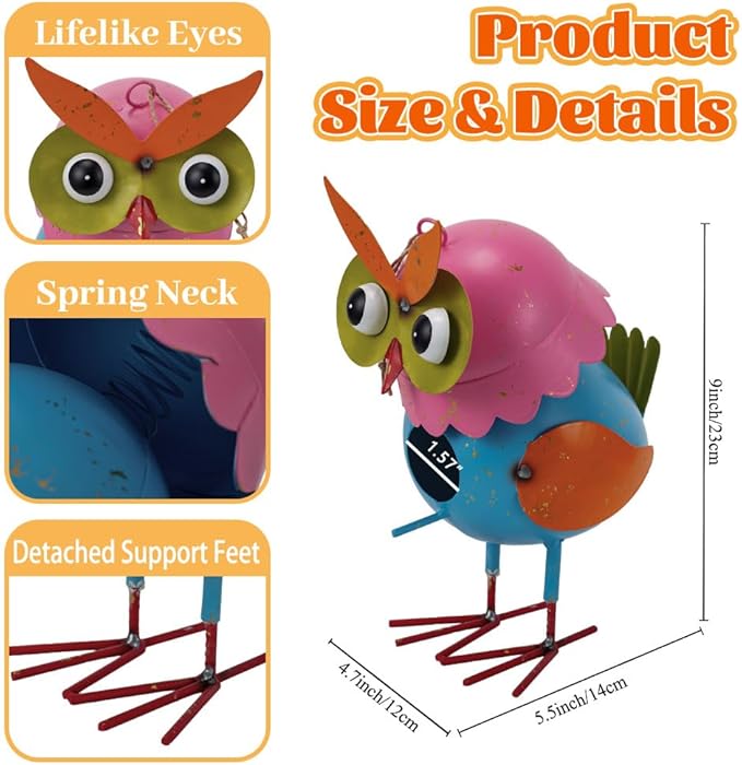 Metal Owl Garden Statues Yard Art Animal Figurines Hanging Birdhouse Outdoor Decor Lawn Ornaments Decorative Bird House for Outside