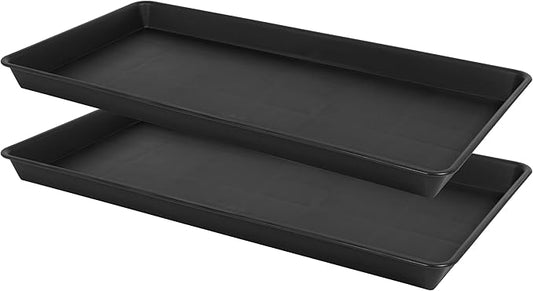 VUWEZ 2 Pack Plant Saucer Tray Rectangular, Plant Growing Nursery Trays, Heavy Sturdy Seed Starting Trays, Plants Starter Saucers for Indoors No Holes, Seed Starter Growing Tray (17.5"x10.6", Black)