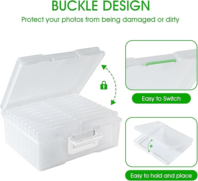 Photo Storage Box 5 x 7 Inches, 18 Inner Extra Large Photo Boxes with Dividers, Clear Acid-Free Photo Storage Containers with Handle, Photo Organizer Craft Keeper for Photo, Craft, Stamp