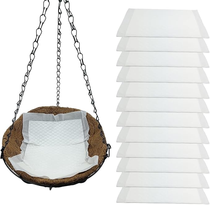 12Pack Self Watering Liners for Hanging Plants Basket,10 X 14” Plant Basket Insert Watering Devices Coconut Liner Auto Watering Mat for Outdoor Window Box Pot (12, White)