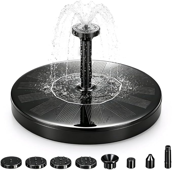 2026 New Solar Fountain for Bird Bath, Floating Mini Solar Water Fountain with 6 Nozzles for Garden, Pond, Pool, and Outdoor (1, 5.1in)
