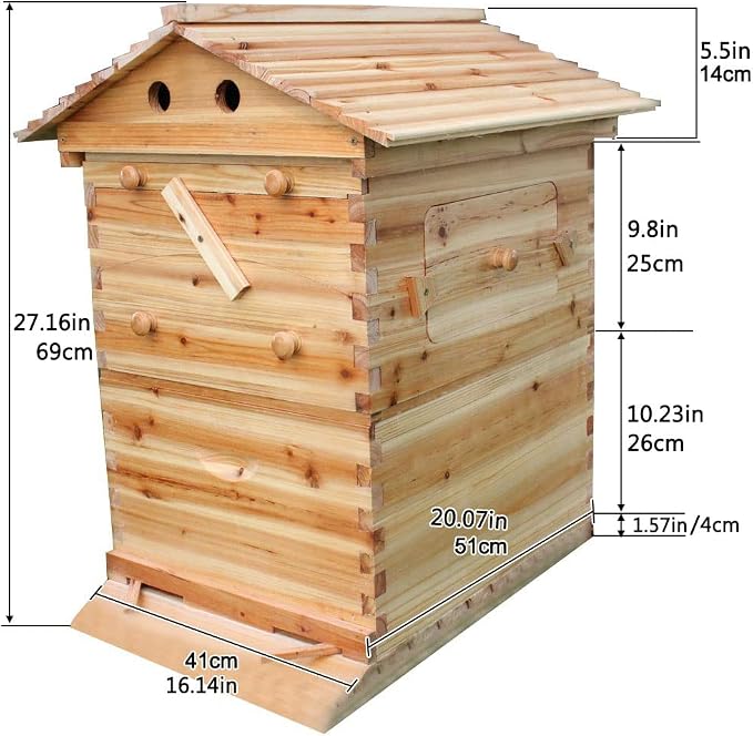 Golden Palace Bee Hive, Beehive with 7pcs Auto Super Frames, Bee House with 1pcs Super Boxes, 1pcs Brood Boxes(No Brood Frames), Bee Hives Starter Beekeeping Kits