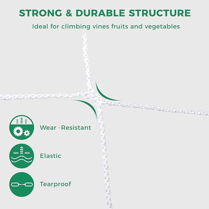 Kikhope Trellis Netting, 3 Packs 5 x 15 ft Heavy-Duty Polyester Plant Trellis Netting Mesh, Square Mesh Net for Climbing Plant, Fruits, Vegetables, Vines, Grow Tents, White