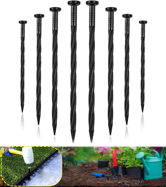 100-Pack-8 Inch Plastic Landscape Stakes, Spiral Nylon Landscape Anchoring Spikes，Edging Spikes for Paver Edging, Weed Barrier, Artificial Turf & More