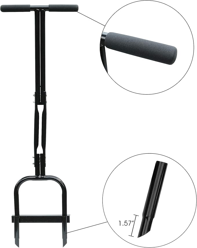 Gardzen Plug Aeration, Hand Hollow Tine Lawn Aerator, Heavy Duty Aerator for Compacted Soils and Lawns, 35" x 11", Black