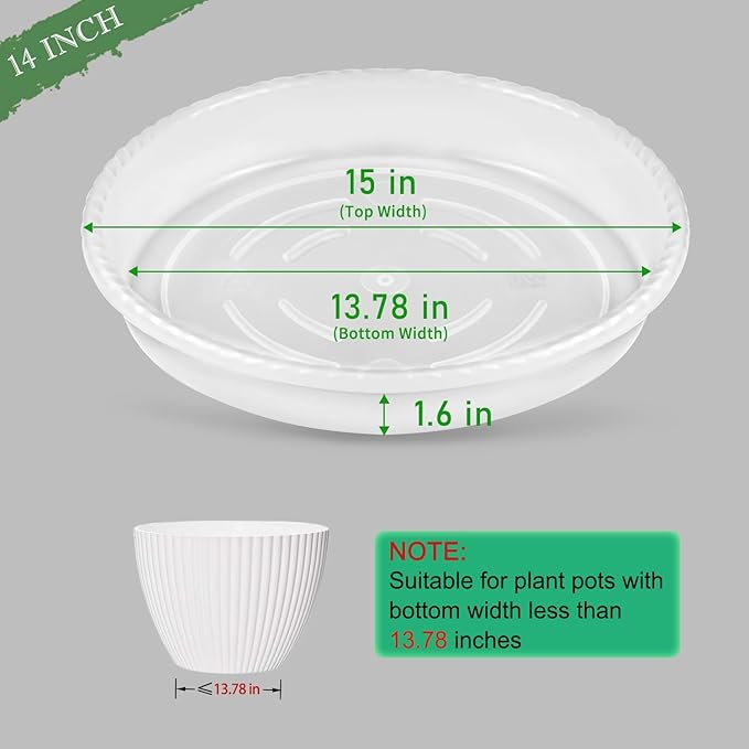 SupKing Large Plant Saucers Drip Tray 6 Pack, 6 8 10 12 14 15 Inch Heavy Sturdy Plastic Flower Pot Saucers for Indoor,Clear Plastic Planter Water Tray for Plant Pots Liners (15''-Clear)