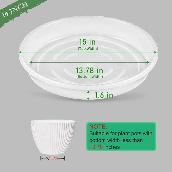 SupKing Large Plant Saucers Drip Tray 2 Pack 15 Inch Heavy Sturdy Plastic Flower Pot Saucers for Indoor,Clear Plastic Planter Water Tray for Plant Pots Liners (15''-Clear)