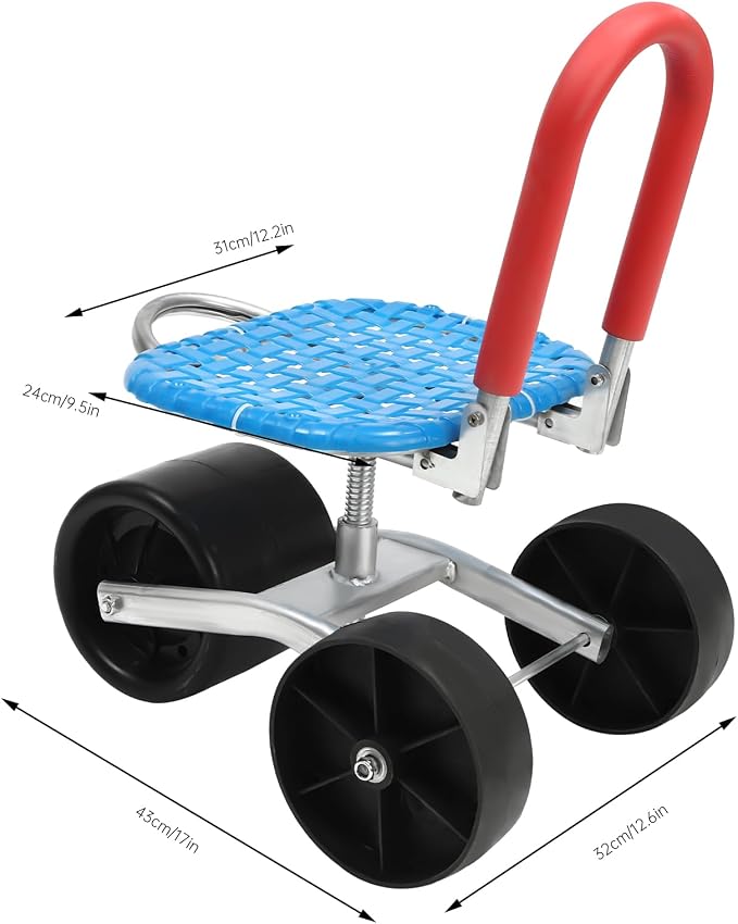 Rolling Garden Seat with Wheels,Rolling Garden Scooter, 360 Swivel Seat, Adjustable Seat Height,Use for Patio,Yard,and Outdoors