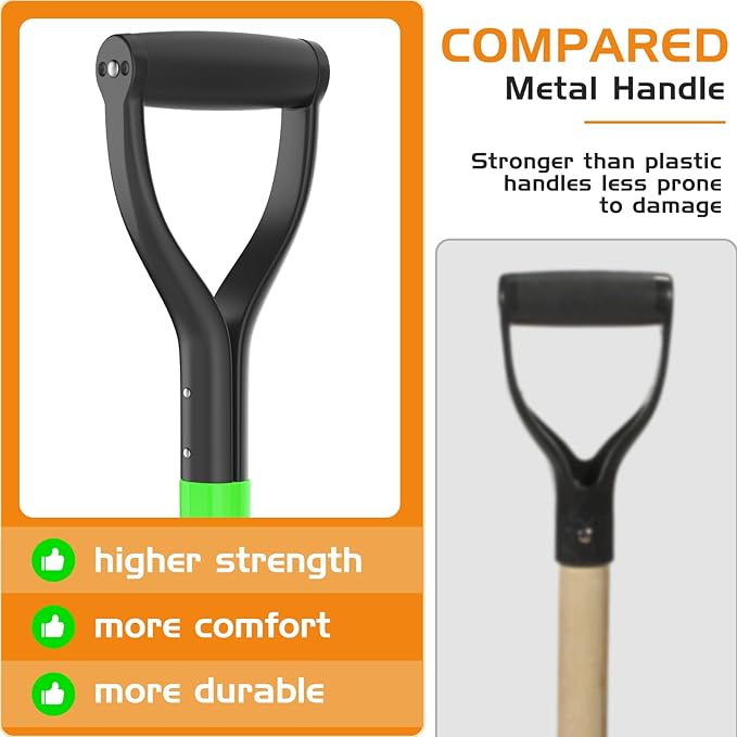 HIGHLIGHT Spade Shovel, 45-Inch Heavy Duty Sharp Shooter Shovel for Digging, Gardening, Planting, Trenching, Drain and Transplanting, Fiberglass D-Grip Handle, Green