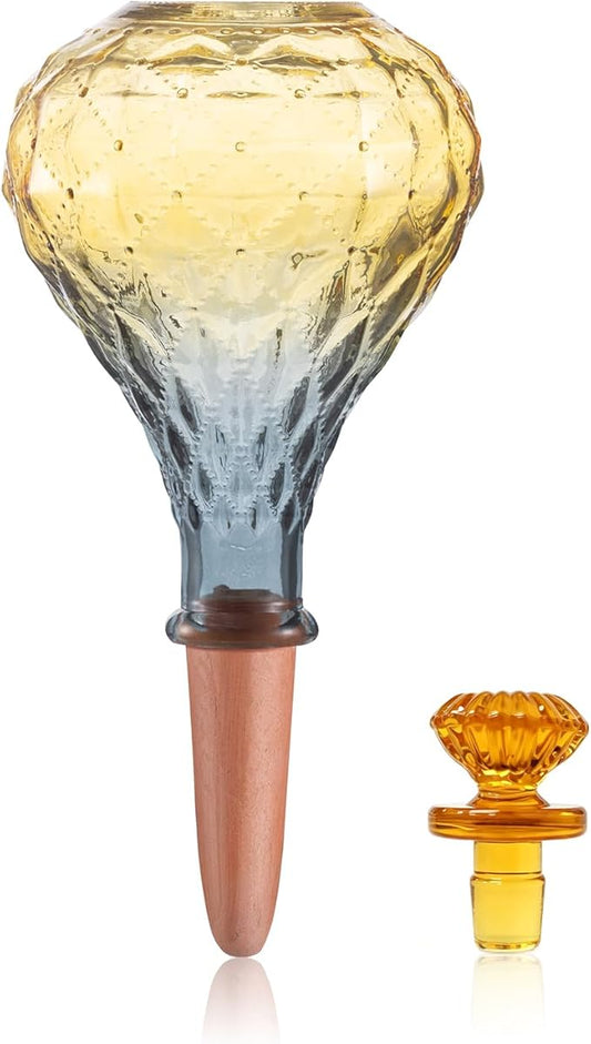 12 oz Plant Watering Globes, Yellow Glass Self Watering Bulbs Top Fill with Terracotta Spikes Stake, Self Watering Planter Insert Vacation Automatic Plant Waterer Device for Indoor & Outdoor