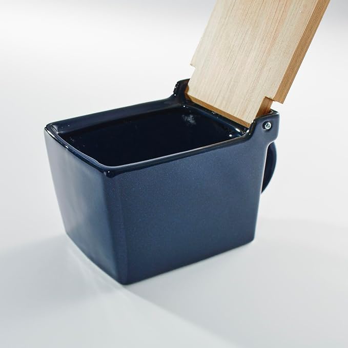 ZERO JAPAN Bee House Premium Salt Box with Hinoki Lid - Container for Sea Salt and Spices - Elegant Cellar for Kitchen Countertop - Jeans Blue, 16 oz