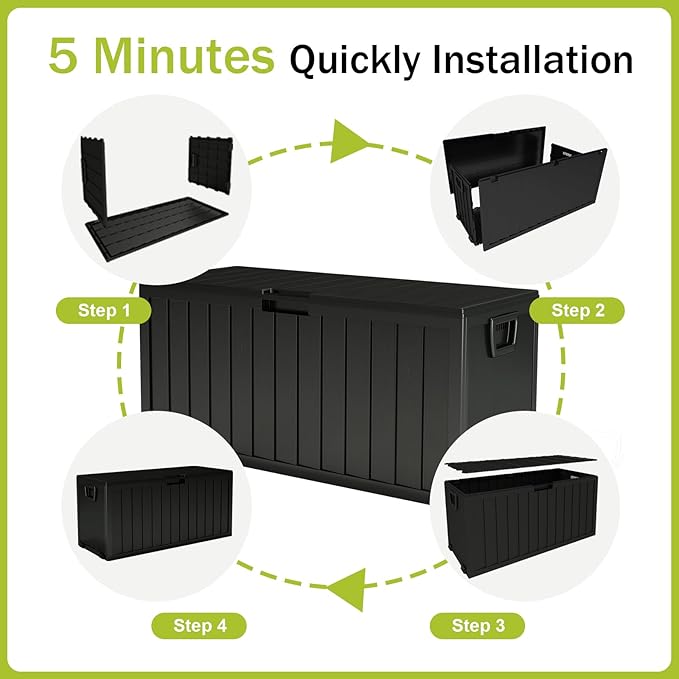 75 Gallon Outdoor Storage Box, Deck Boxes Outdoor Waterproof, Package Delivery Boxes For Outside, Patio Storage Box For Garden, Doorstep, Camping, Black(Black, 75, Gallons)