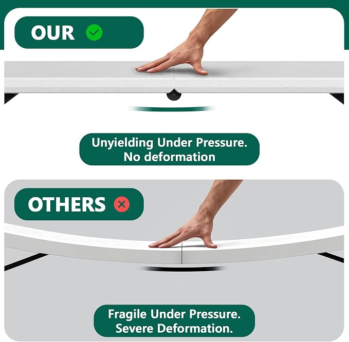 2 Pack Folding Table 4ft - Heavy Duty Fold-in-Half Plastic Table with Adjustable Height, Portable Utility Tables with Steel Legs for Indoor, Outdoor, Picnic, Camping, Dining, Party (White)