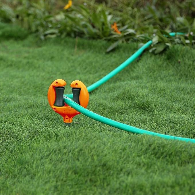 Heavy-Duty Garden Hose Guide Stake – 360° Smooth-Rolling Hose Roller with Anti-Rust Metal Spike | Protect Plants & Prevent Tangles | for Watering, Car Washing (Orange)