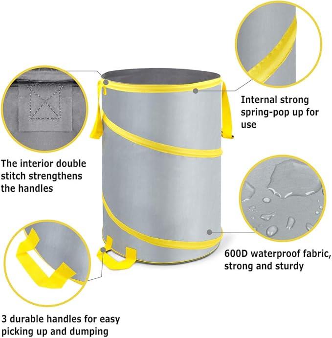 3 Pack 30 Gallon Collapsible Trash Can, Reusable Garden Leaf Bag, Pop-Up Portable Yard Waste Bags for Lawn Debris, Camping, Autumn Cleanup - Easy Storage & Carry