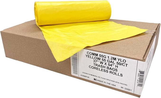 Ultrasac Heavy Duty 55 Gallon Yellow Trash Bags - (Value 200 Pack) - 1.5 MIL equivalent Industrial Strength Plastic 37" x 54" for 50-55 Gal Cans -Fits Toter, Rubbermaid Brute, Carlislie Bronco etc.