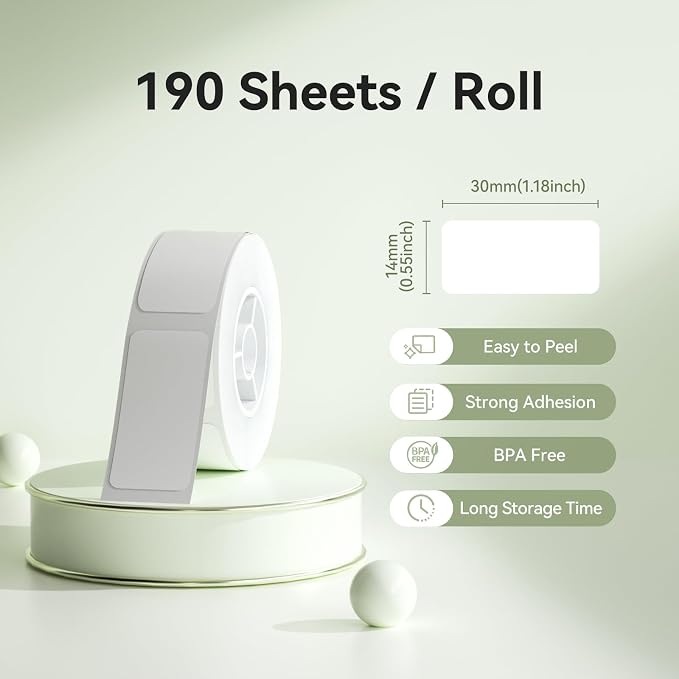 NIIMBOT Thermal Transfer Labels 0.55''x1.18'', for N1(B18) Label Maker, PET Material, Waterproof and High-Temperature Resistance, Long Storage Time, White(14x30mm-190)