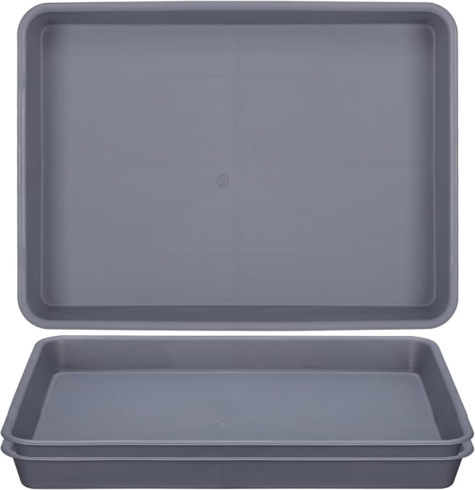 GREANER 13 Inch Plant Trays, Grey Pebble Tray for Plant Humidity, Rectangular Planter Saucers for Indoor Outdoor Plants(Pack of 3)