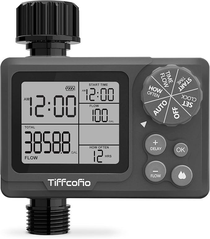 New Programmable Water Volume Control Sprinkler Timer, Water Duration Control Hose Timer with Water Meter, Auto and Manual Watering for Irrigation, Garden and Drip System (1 Pack)