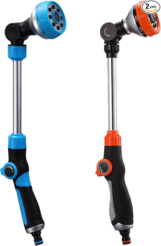 Chumia 2 Pack Metal Watering Wand with 8 Adjustable Spray Patterns 18'' Hose Nozzle Sprayer Heavy Duty 180° Rotating Thumb Control Watering Wand for Garden Lawn Hanging Baskets Orange Blue