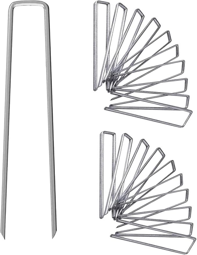 12 Inch Galvanized Garden Landscape Staples Stakes, 25 50 100 PCS Anti-Rust Garden Staples Tent Ground Stakes U-Shaped Landscape Pins for Secure Lawn Fabric, Decoration (25, 12 Inch)