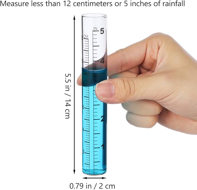 LIOOBO Glass Rain Gauge Replacement Tube 5" Clear Rain Meter Cylinder with Easy-Read Scale, Outdoor Weather Gauge Refill for Yard Garden