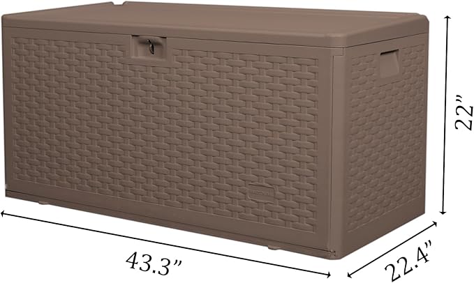 TARKARI 80 Gallon Deck Box,Outdoor Storage Box Lockable,Waterproof for Patio Furniture, Garden Tools, Pool Accessories, Package Delivery Boxes For Outside, Brown