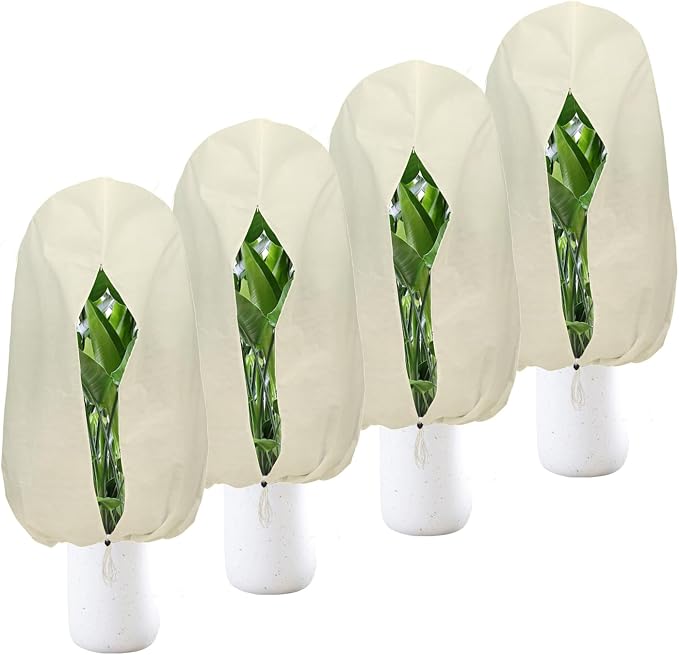Plant Covers Freeze Protection – 4 Packs 47.2" x 31.5" Thickened Plant Frost Protection Covers, Heavy Duty Winter Plant Covers with Zipper & Drawstring, Reliable Freeze Protection for Outdoor Plants