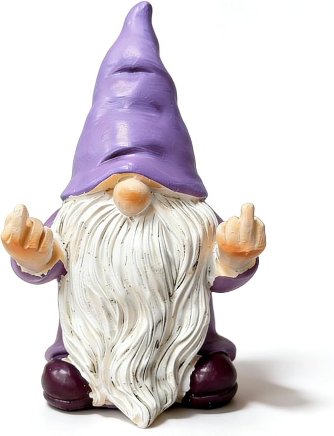 QINJIEJIE Lavender Purple Garden Gnomes Outdoor Funny Gnome 3.5in Naughty Gnomes for Fairy Garden Yard Decoration Lawn Ornament Gnome Statue for Home Decor