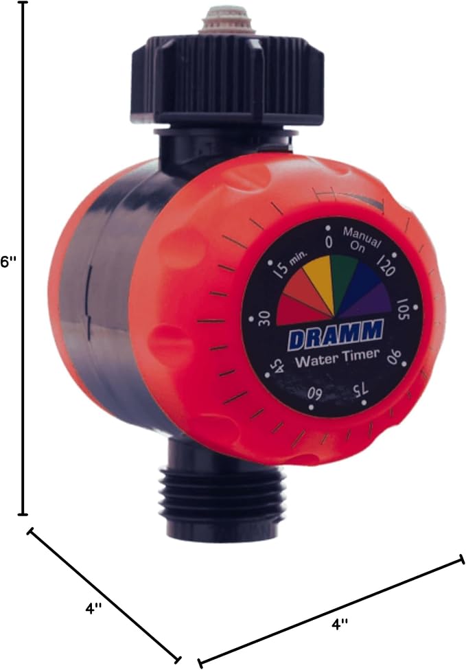 Dramm ColorStorm Premium Water Hose Timer, Mechanical, Turns Water Off Automatically, Up to 120 Minutes of Run Time, Compact for Lawn, Drip, Soaker Hose and Garden, Red