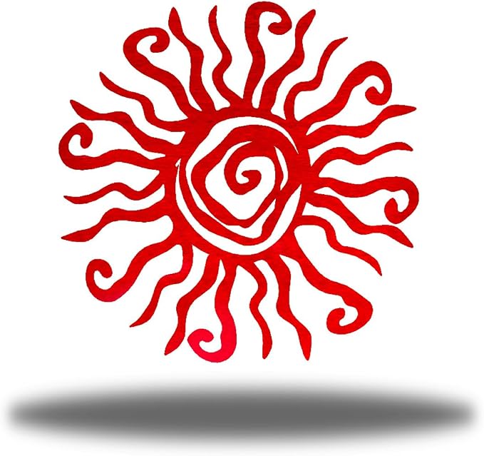 Riverside Designs Wacky Sun Metal Wall Art Indoor/Outdoor Decor - 12" Red Rust Proof Wall Sculpture - Made in USA - Ideal for Bedroom, Garden, Home, Patio and Farmhouse