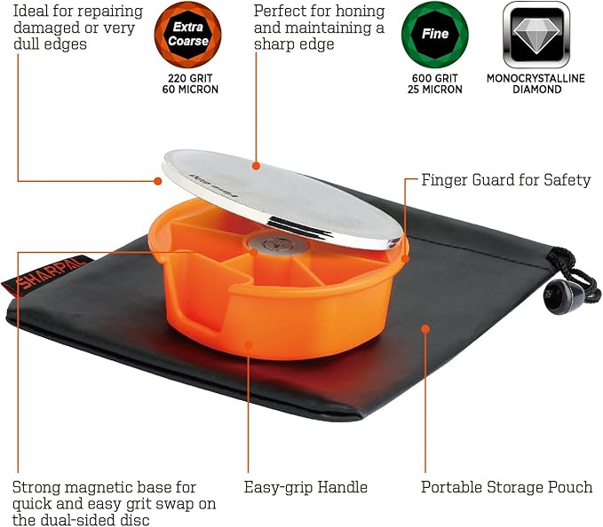 SHARPAL 216N Dual-Grit Diamond Sharpening Stone – Extra Coarse 220 / Fine 600 Grit Knife & Garden Tool Sharpener for Lawn Mower Blades, Axes, Hatchets, Machetes, Hedge Shears, Fathers Day Gift