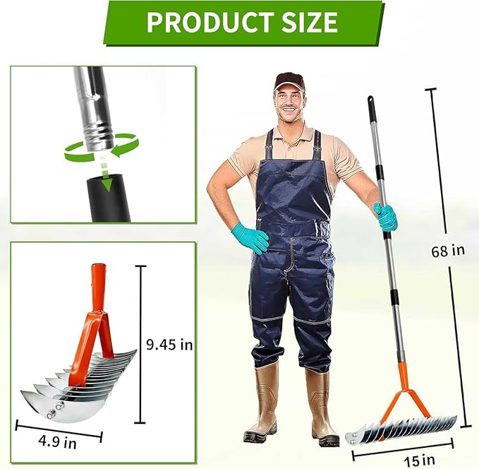 Thatch Rake for Lawn,15" Dethatcher Rake,Heavy-Duty Metal Thatching Rake,68" Adjustable Manual Dethatcher with 19 Tines,Dead Grass Remover Tool for Yards and Gardens