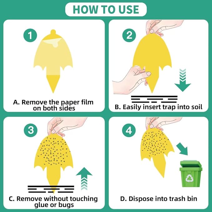 36 Pcs Umbrella Sticky Traps for Fungus Gnat, Flying Insect, Whitefly and Fly, Yellow Sticky Insect Catcher Trap for Indoor/Outdoor, Kitchen, and Plants, High-End Glue, Pro-Grade 0.50mm Thick, 4 Shape